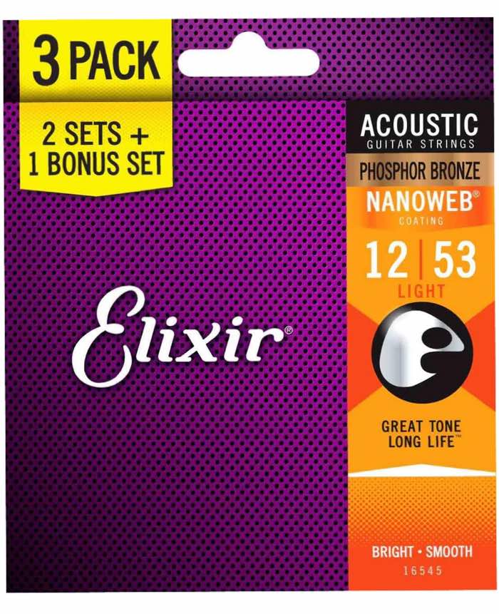 Elixir Acoustic Strings Phosphor Bronze Light (12-53) 3-Pack