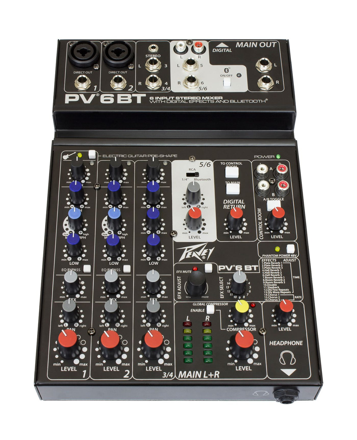 Peavey PV6 BT Compact 6-Channel Mixer with Bluetooth
