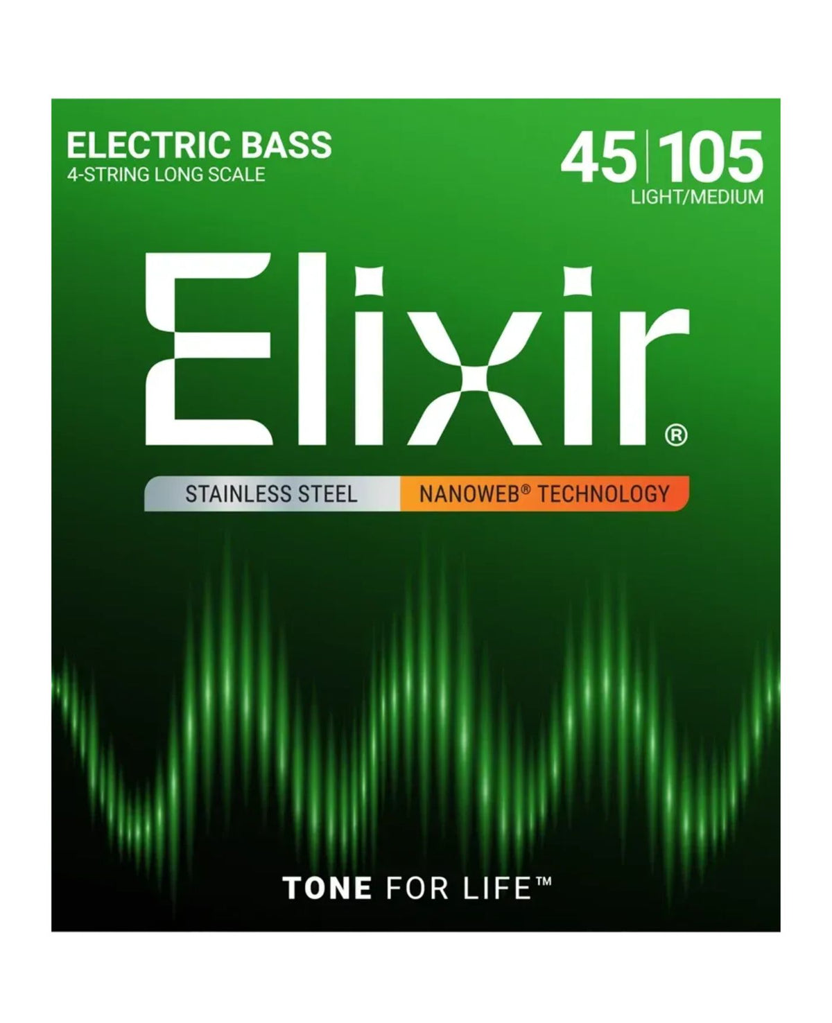 Elixir Nanoweb 4-String Medium/Long Scale Electric Bass Strings (45-105)