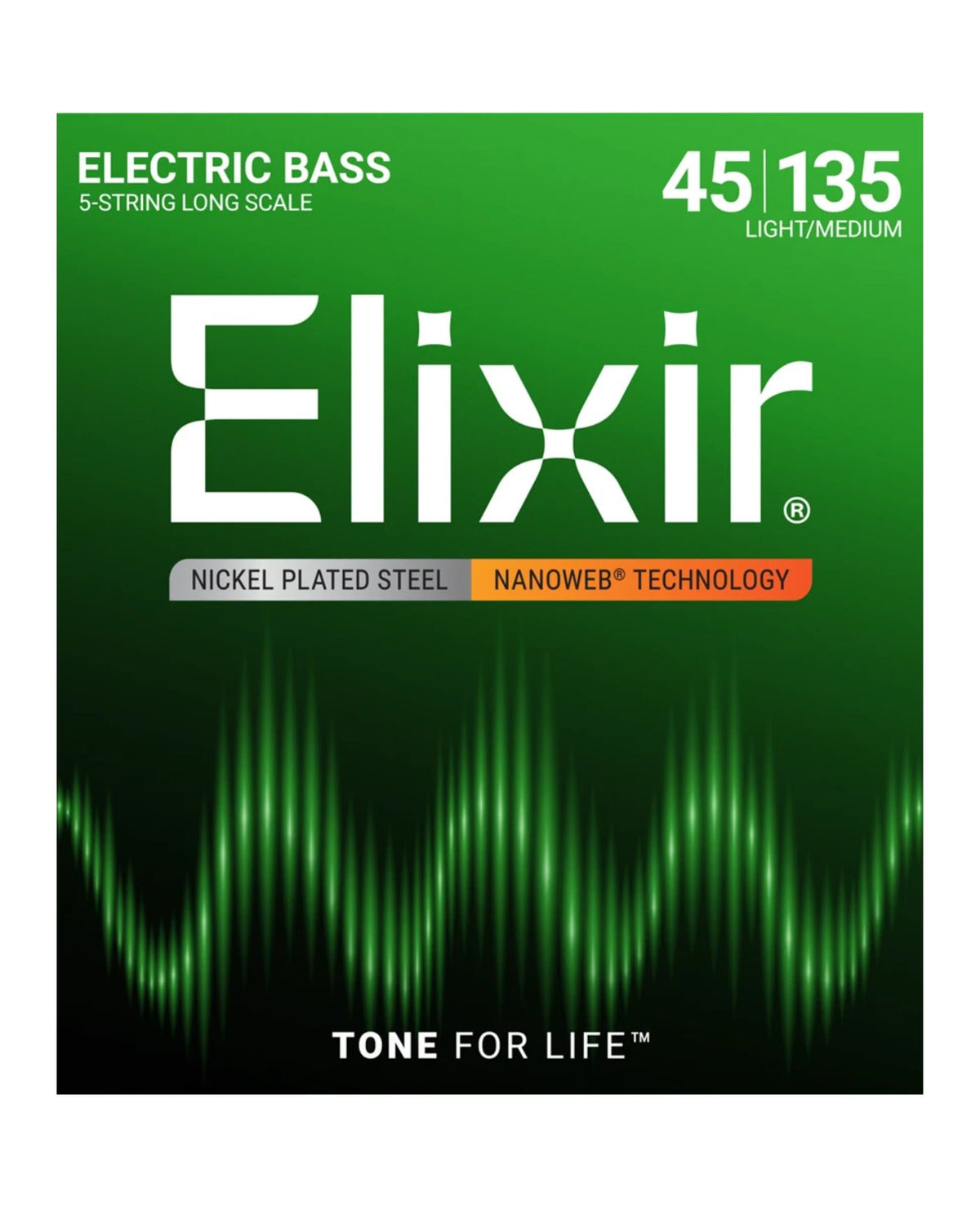 Elixir Nanoweb Coated Long Scale 5-String Bass Strings Light Medium (45-135)