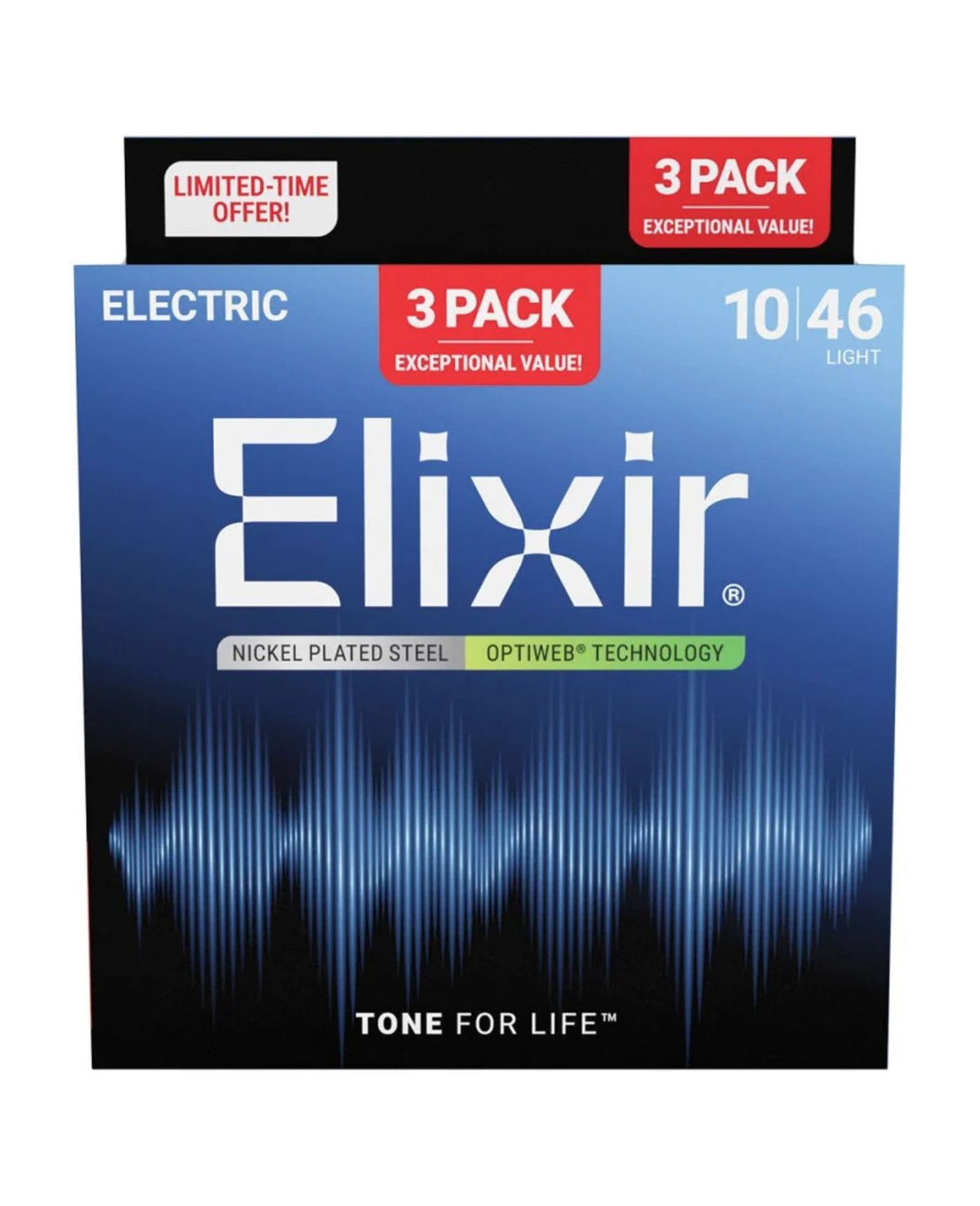 Elixir Optiweb Nickel Plated Light Electric Guitar Strings (10-46) - 3 Pack