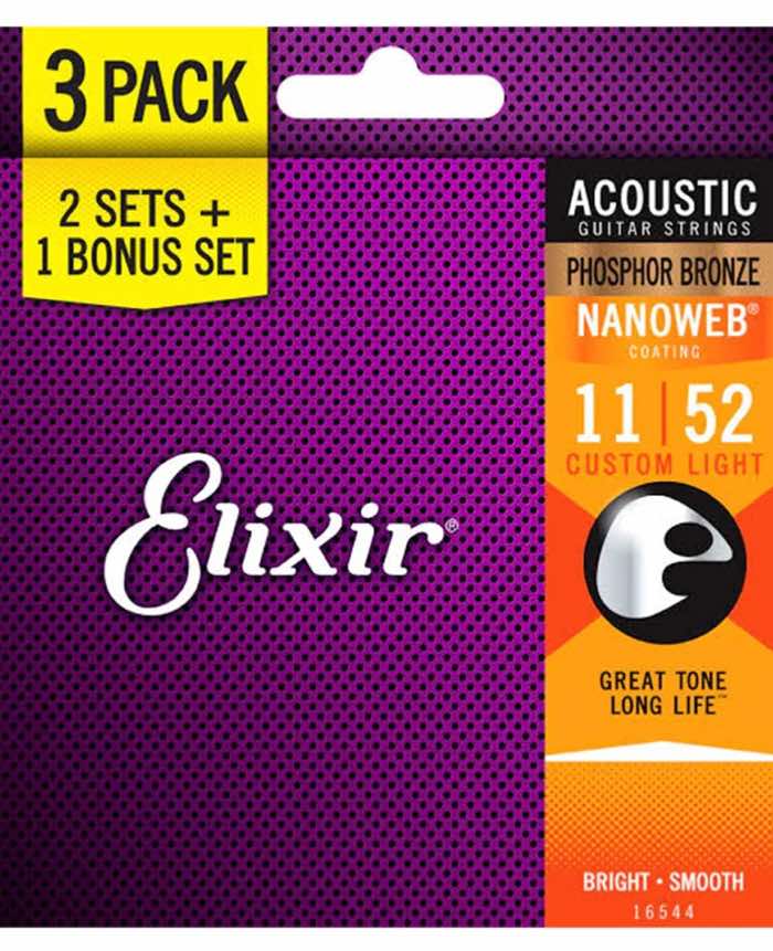 Elixir Acoustic Strings Phosphor Bronze Light (11-52) 3-Pack