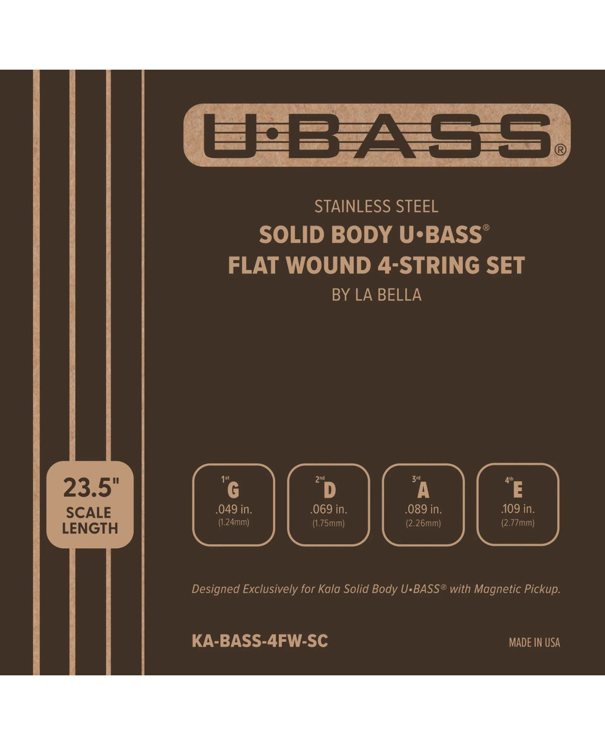 Kala KA-BASS-4FWSC 4-String Flatwound Bass Strings – Split Coil