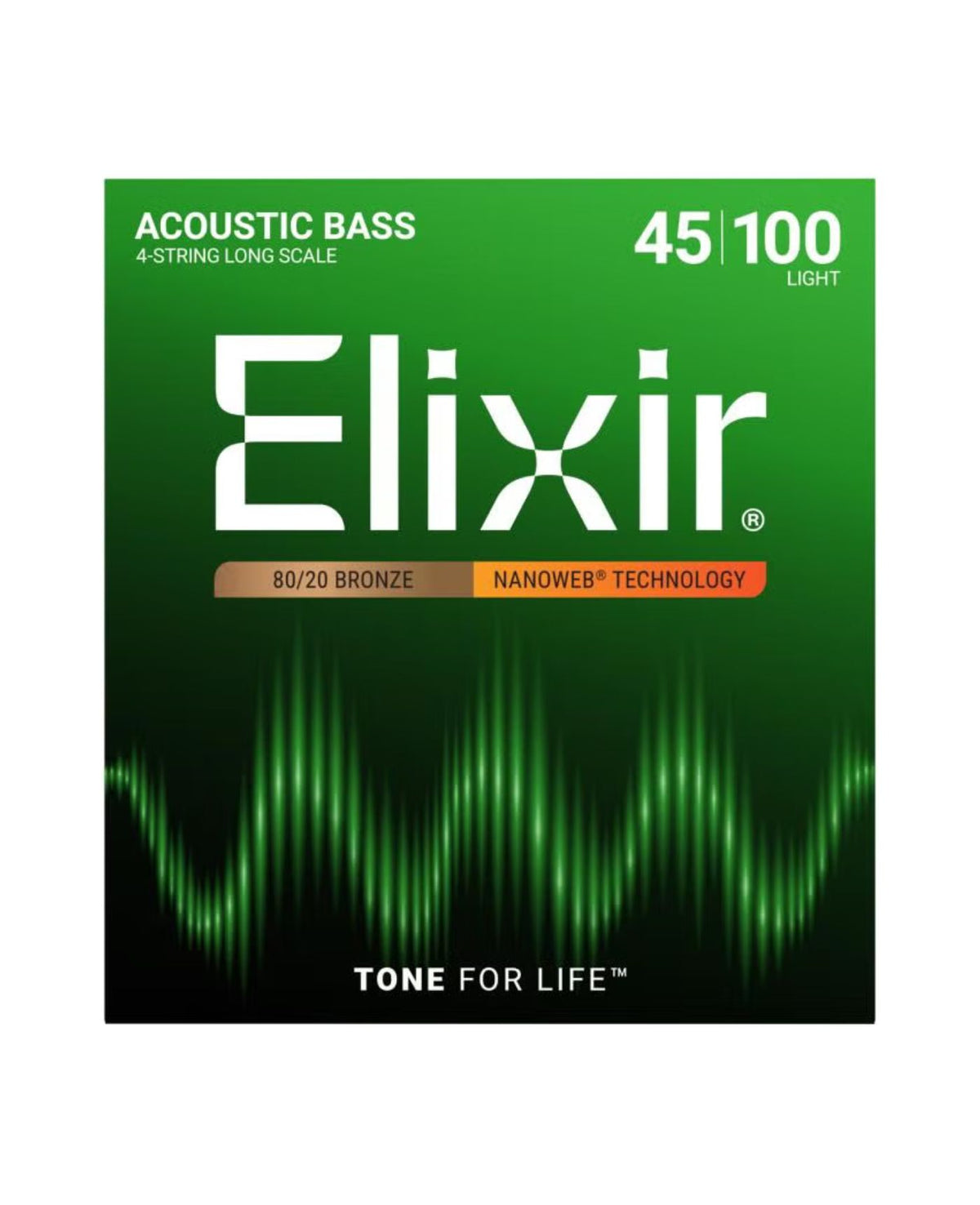 Elixir Nanoweb 80/20 Acoustic Bass Guitar Strings – Light (.045–.100) Long Scale