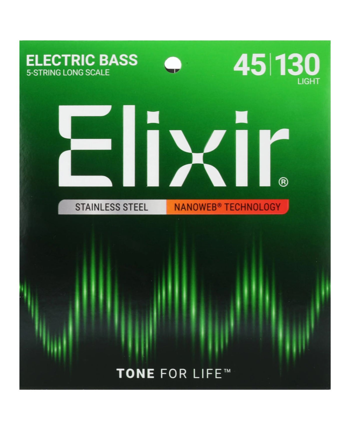 Elixir Nanoweb Stainless Steel 5-String Bass Strings – Light, Long Scale