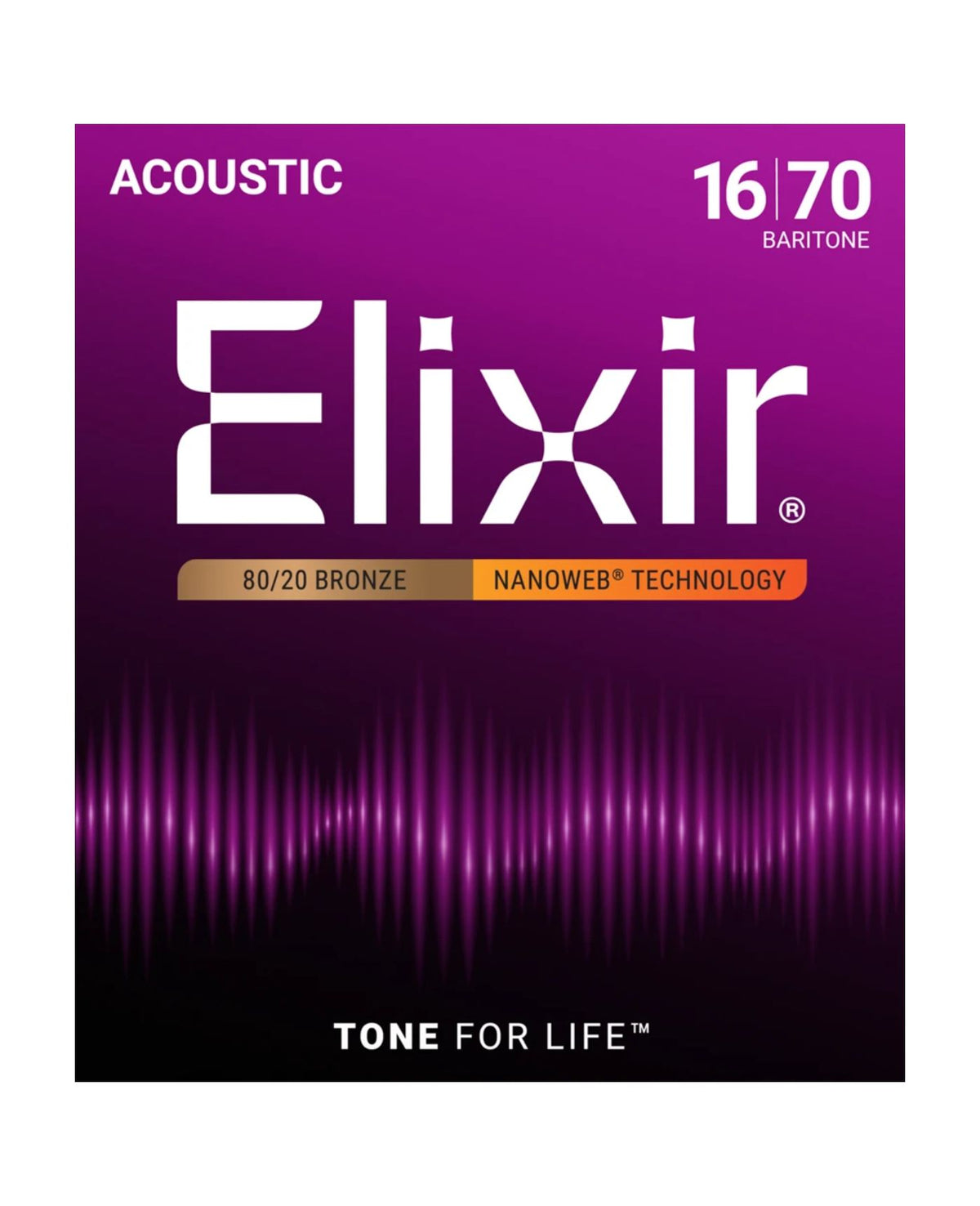 Elixir NANOWEB 80/20 Bronze Acoustic Baritone Guitar Strings (16–70)