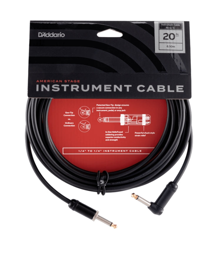 D'Addario American Stage Right Angled Instrument Cable - 20ft